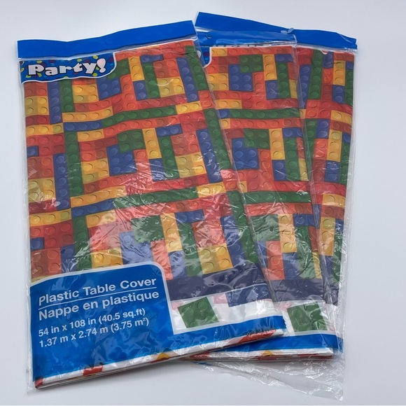 Building Block Style Plastic Table Covers (3 Pack) Party Decor 54”x108” - Picture 1 of 11